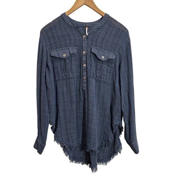 Free People Tops - Free People Women S Talk To Me Long Sleeve Frayed Hem Popover lightweight Tunic